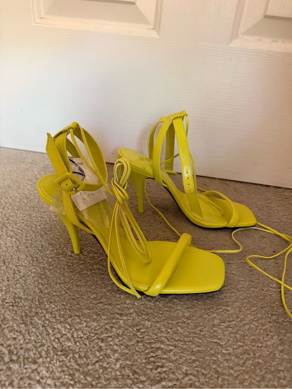 Zara Neon Yellow Strappy Stiletto Heels